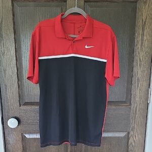 Nike Red and Black Men’s Dri-FIT Polo with White Accent